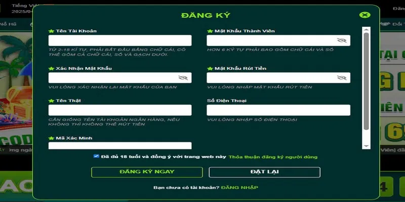 Người chơi đăng ký tài khoản để nhận ngay khuyến mãi 69VN